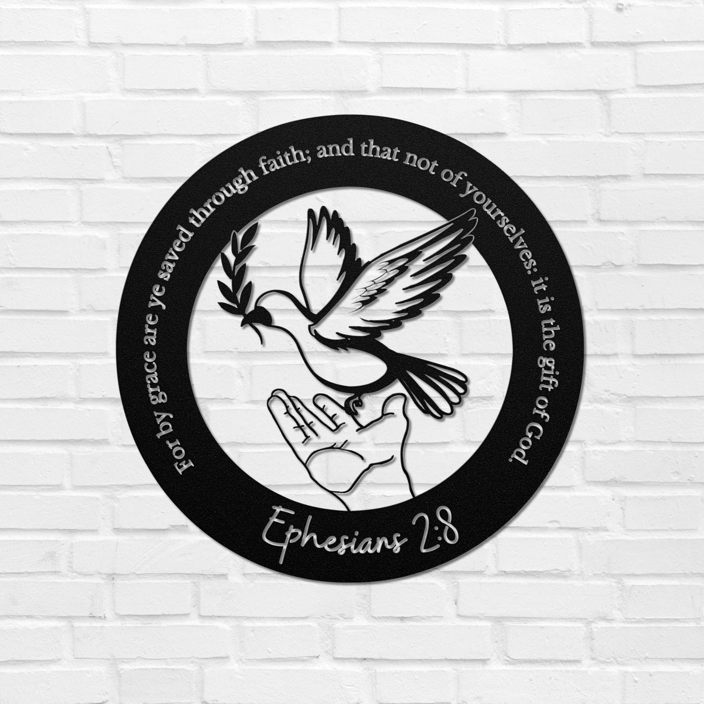 Ephesians 2:8 Dove Metal Art